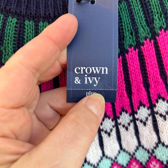 NWT Crown & Ivy Fun Navy Multi Colored Fair Isle High Neck Sweater - Picture 5 of 7
